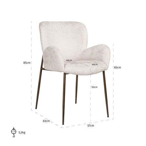 Eetkamerstoel Amber Chenille kleur Crème - Afbeelding 5