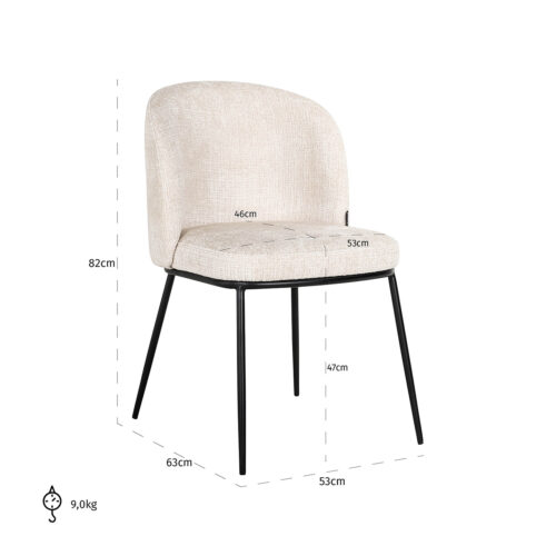 Eetkamerstoel Elvi Chenille kleur Beige - Afbeelding 5