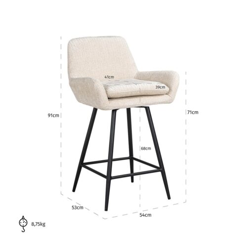 Draaibare Barstoel Linsey Beige - zithoogte 68cm - Afbeelding 5