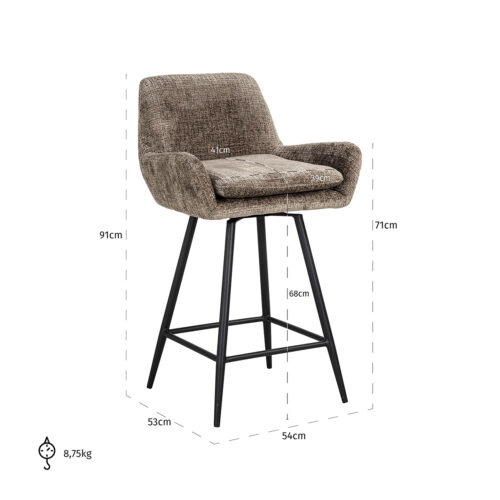 Draaibare Barstoel Linsey Stone - zithoogte 68cm - Afbeelding 5