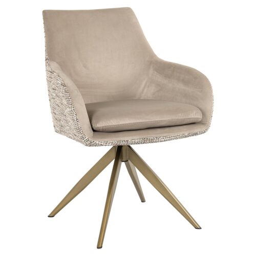 Draaibare Eetkamerstoel Lisonne Velvet en stof kleur Khaki/Naturel