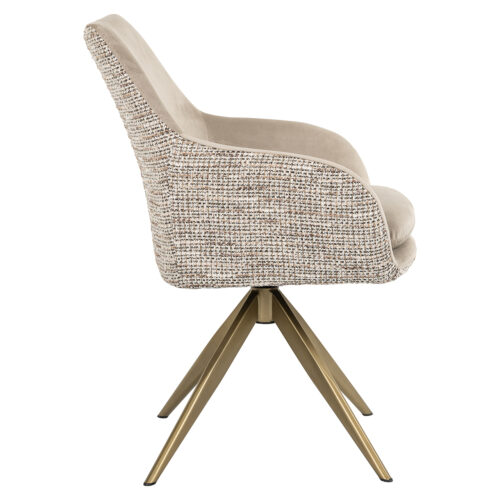 Draaibare Eetkamerstoel Lisonne Velvet en stof kleur Khaki/Naturel - Afbeelding 2