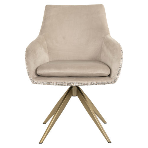 Draaibare Eetkamerstoel Lisonne Velvet en stof kleur Khaki/Naturel - Afbeelding 4