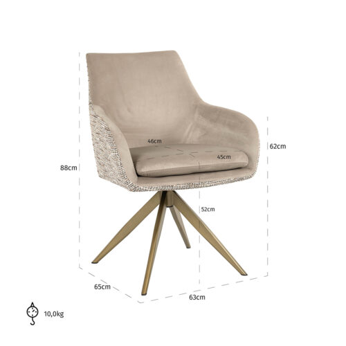 Draaibare Eetkamerstoel Lisonne Velvet en stof kleur Khaki/Naturel - Afbeelding 5