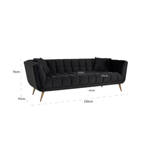 3-zits Bank Huxley Velvet - Antraciet - Afbeelding 4