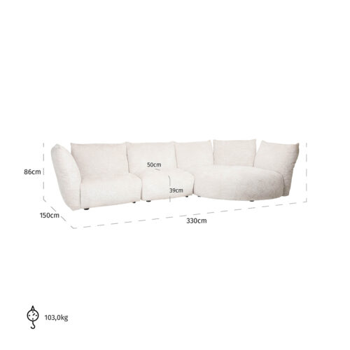 3-zits Loungebank Loyd Chenille - Crème - Afbeelding 4
