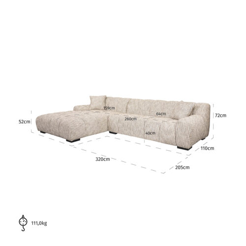 3-zits Loungebank Hazel Links  Be Trendy - Naturel - Afbeelding 6