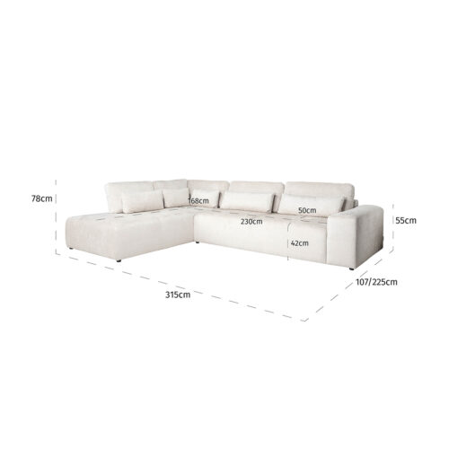 3-zits Hoekbank Lund Chenille - Crème - Afbeelding 5
