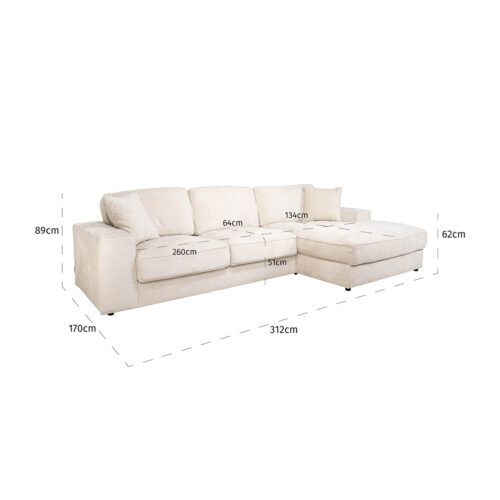 2,5-zits Loungebank Santos Rechts Chenille - Beige - Afbeelding 5