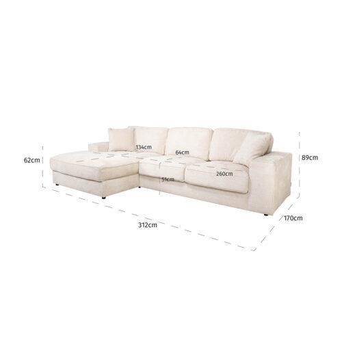 2,5-zits Loungebank Santos Links Chenille - Beige - Afbeelding 5
