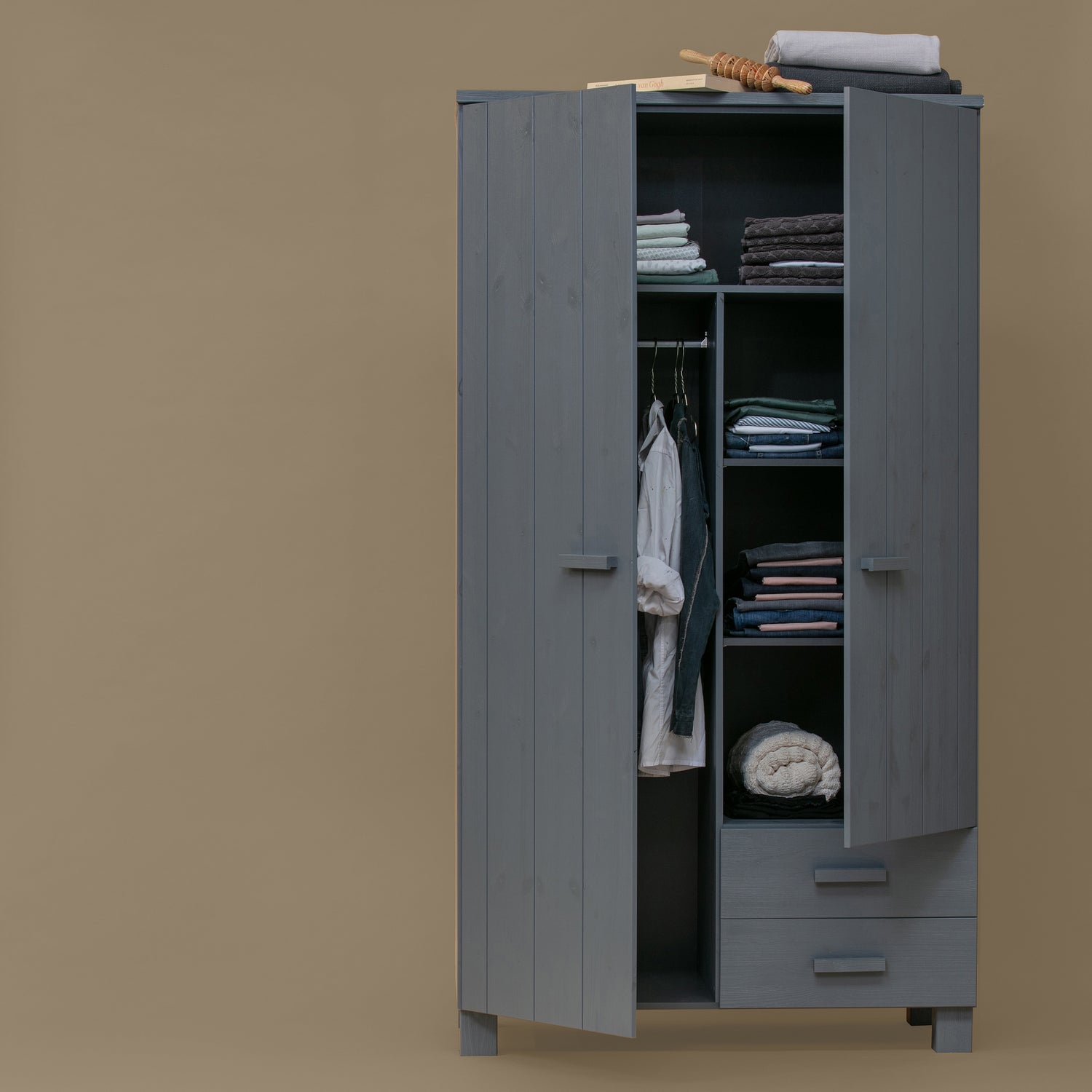 Kledingkast Dennis 2-deurs en 2 lade - Steel Grey - Afbeelding 2