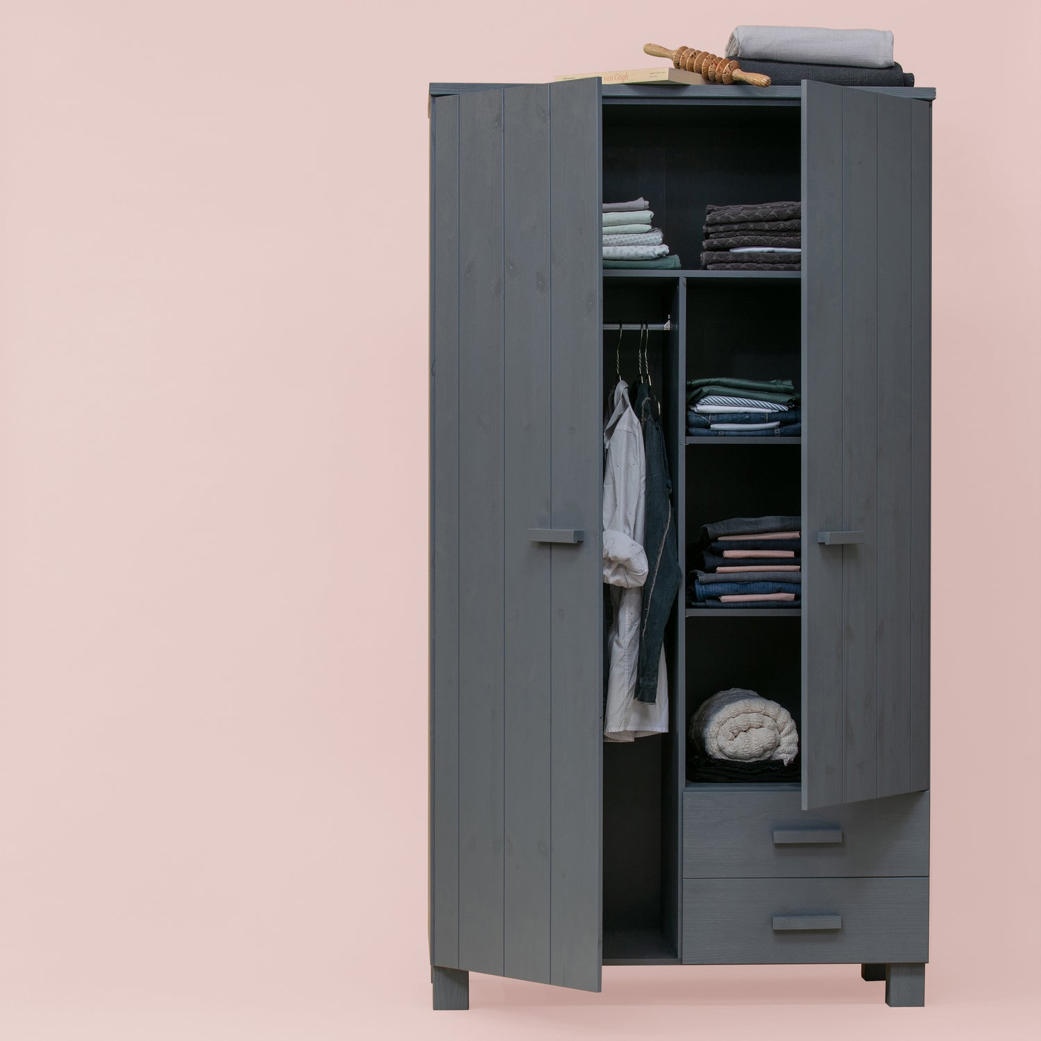Kledingkast Dennis 2-deurs en 2 lade - Steel Grey - Afbeelding 3