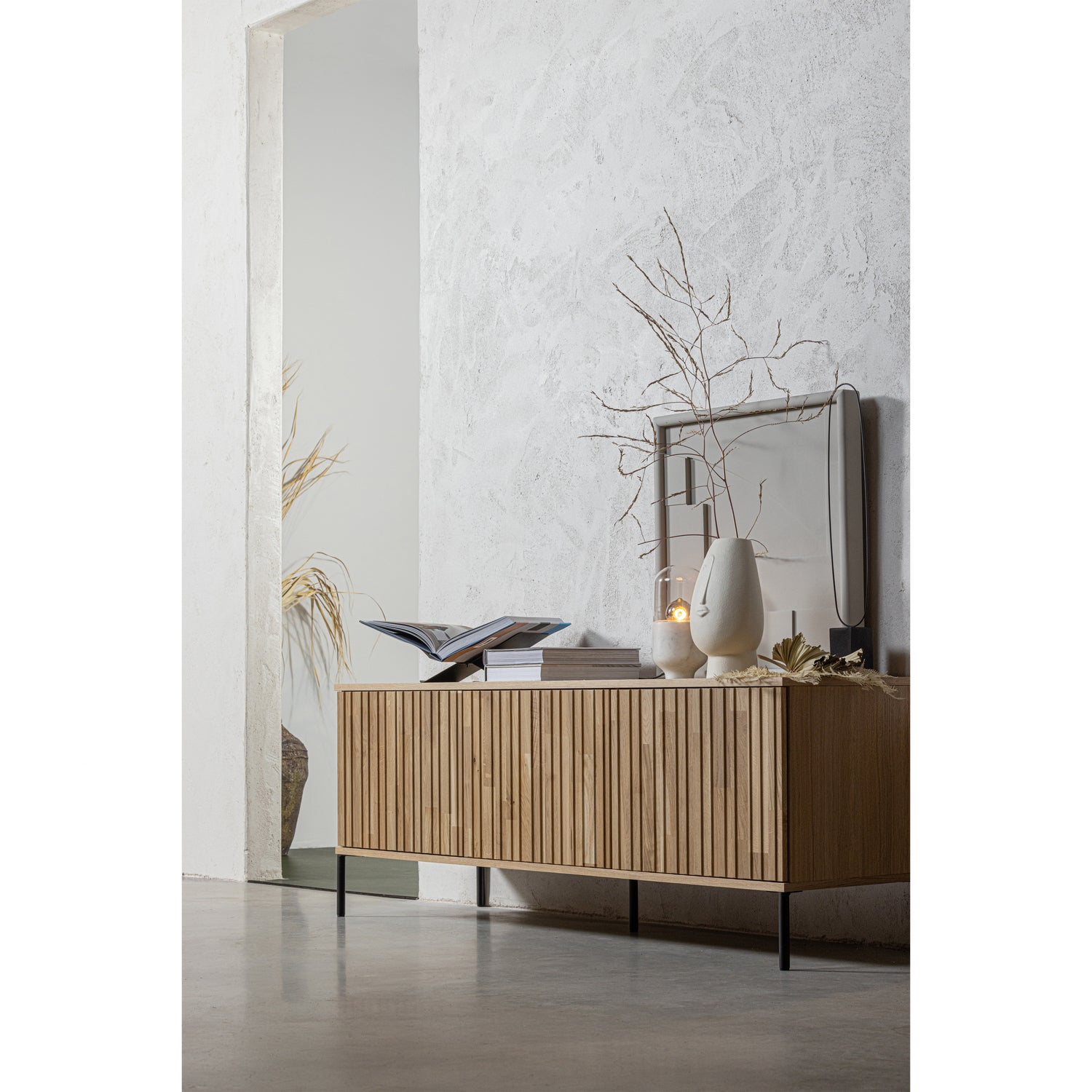 TV-meubel New Gravure Grenen 150cm, kleur Naturel - Afbeelding 2