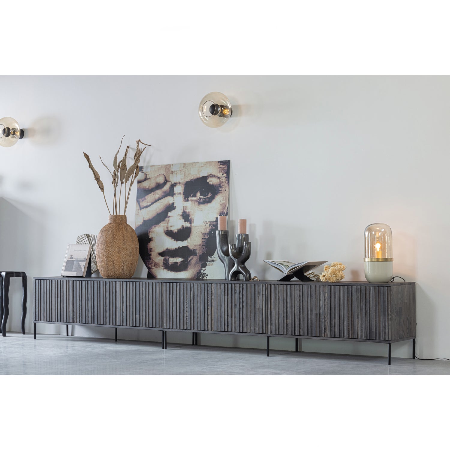 TV-meubel New Gravure Grenen 100cm, kleur Espresso - Afbeelding 2
