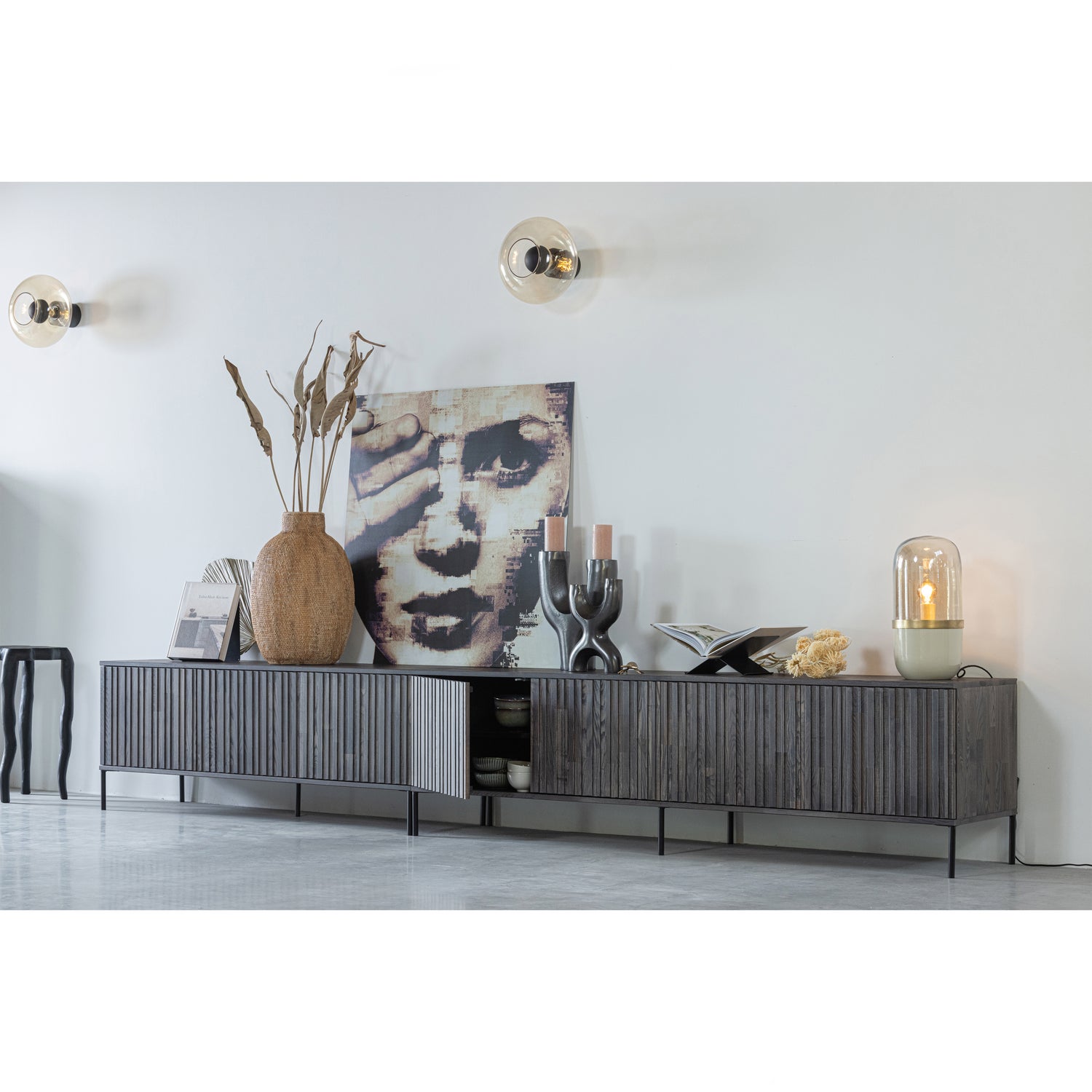 TV-meubel New Gravure Grenen 150cm - Espresso - Afbeelding 3