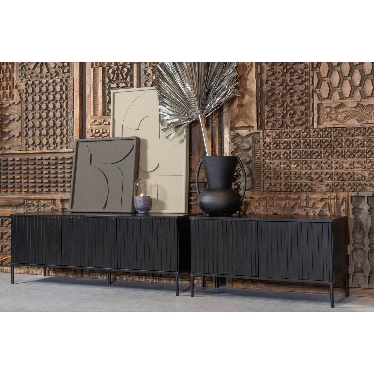 TV-meubel New Gravure Grenen 100cm, kleur Zwart - Afbeelding 2