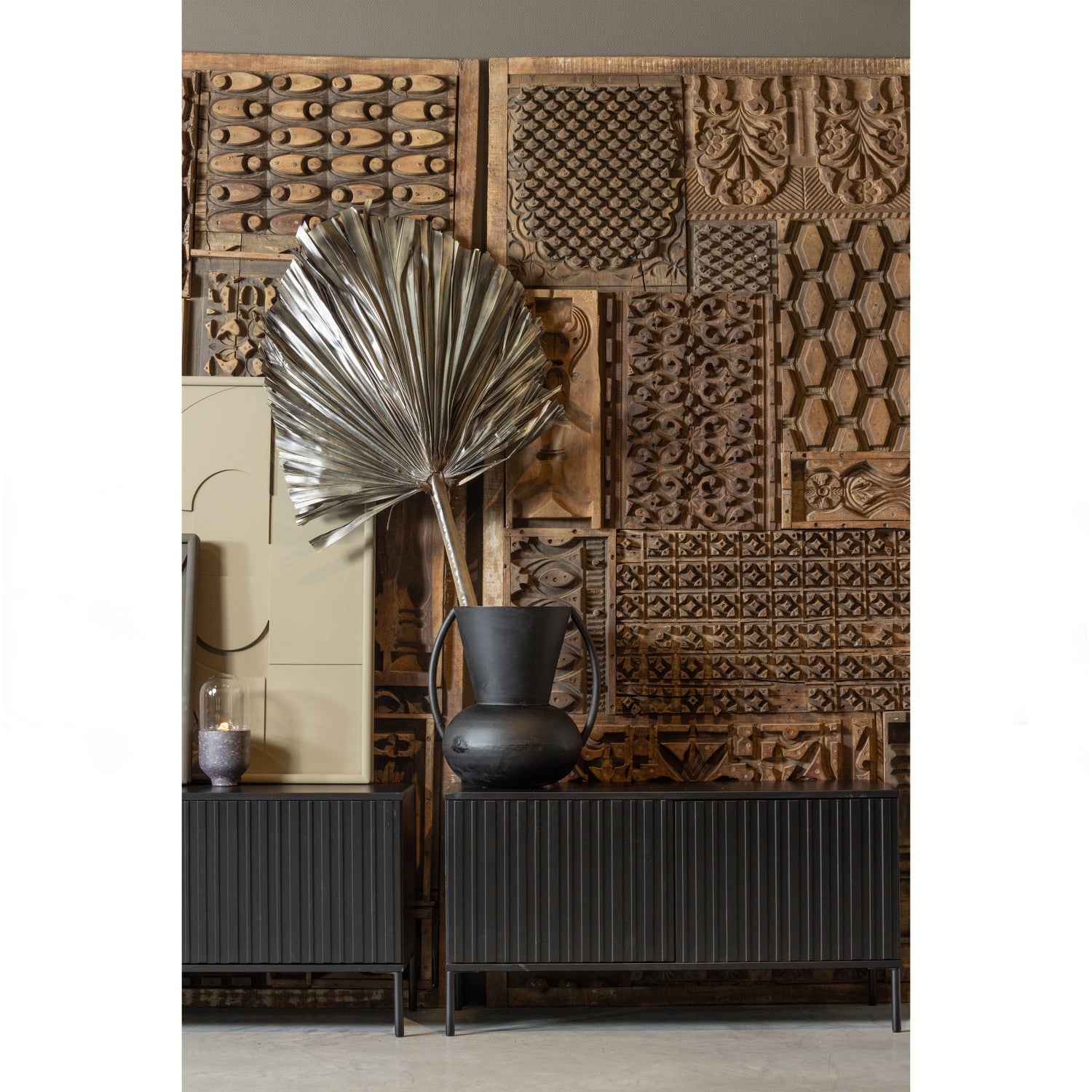TV-meubel New Gravure Grenen 100cm, kleur Zwart - Afbeelding 3