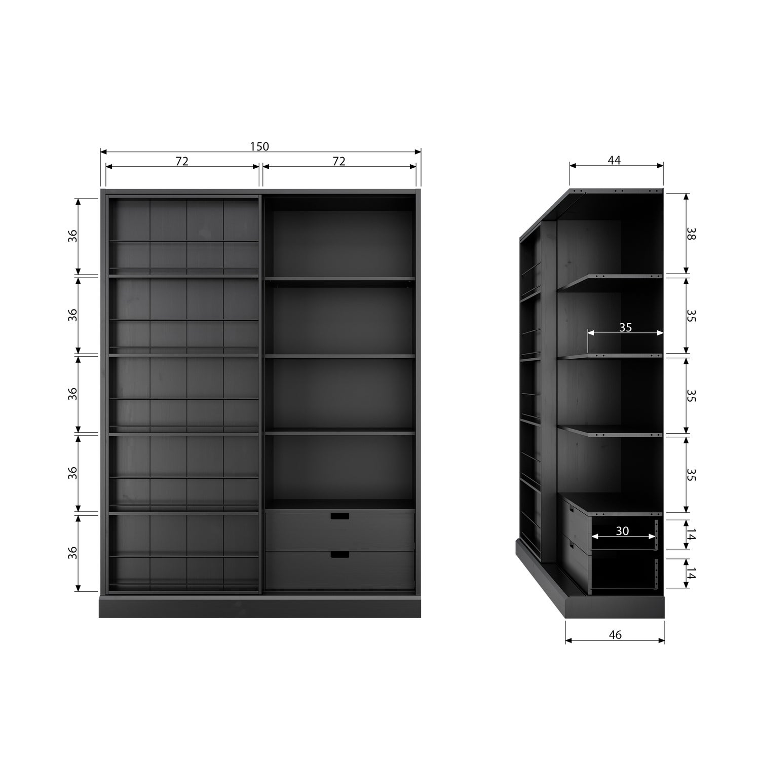 Opbergkast Swing Met schuifdeur - Mat Zwart - Afbeelding 11