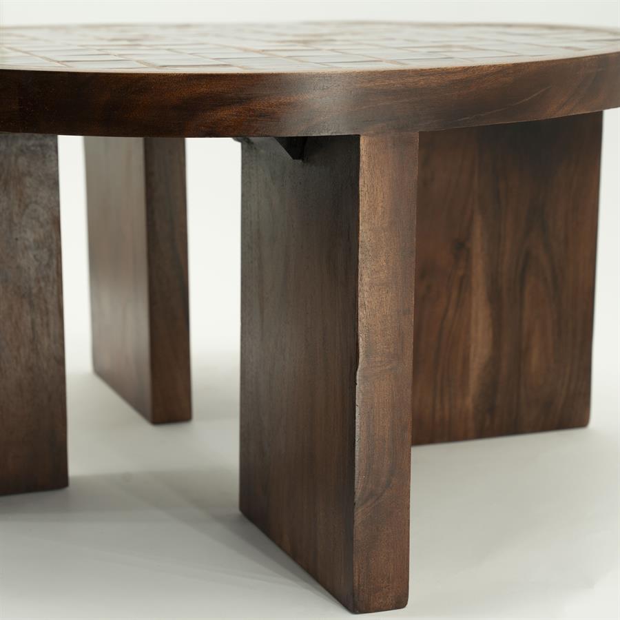 Ronde Salontafel TiledUp Keramiek en mangohout 70cm - Afbeelding 9
