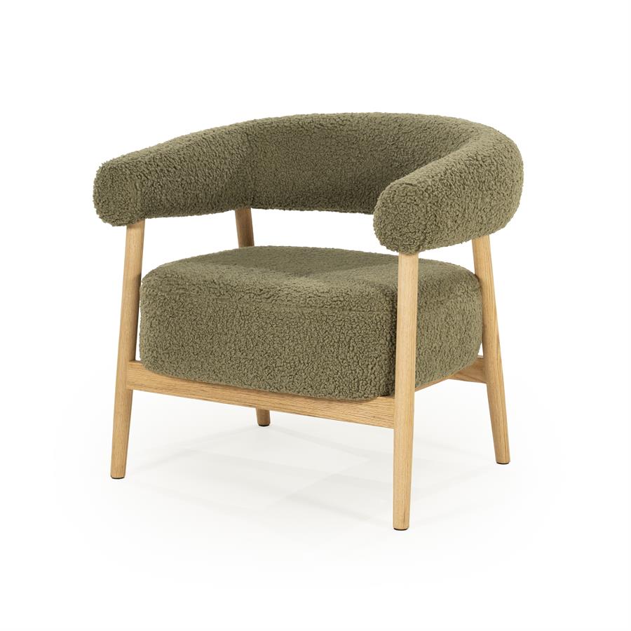 Fauteuil Mysa Teddy en eikenhout - Groen
