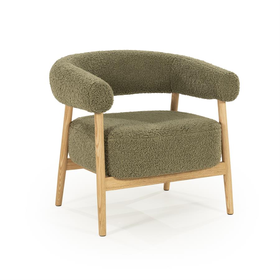 Fauteuil Mysa Teddy en eikenhout - Groen - Afbeelding 4