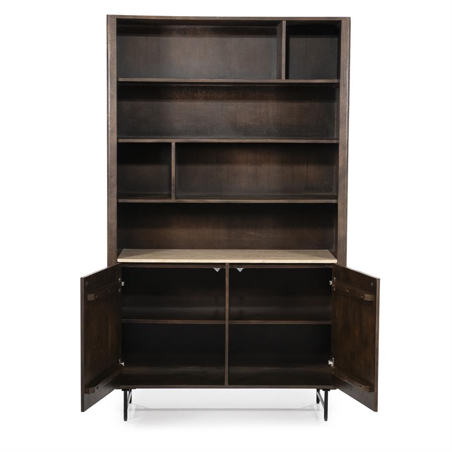 Boekenkast Lio Mangohout Travertin 120x220cm - bruin - Afbeelding 13