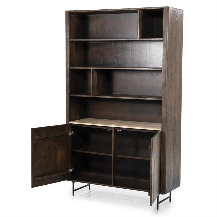 Boekenkast Lio Mangohout Travertin 120x220cm - bruin - Afbeelding 22
