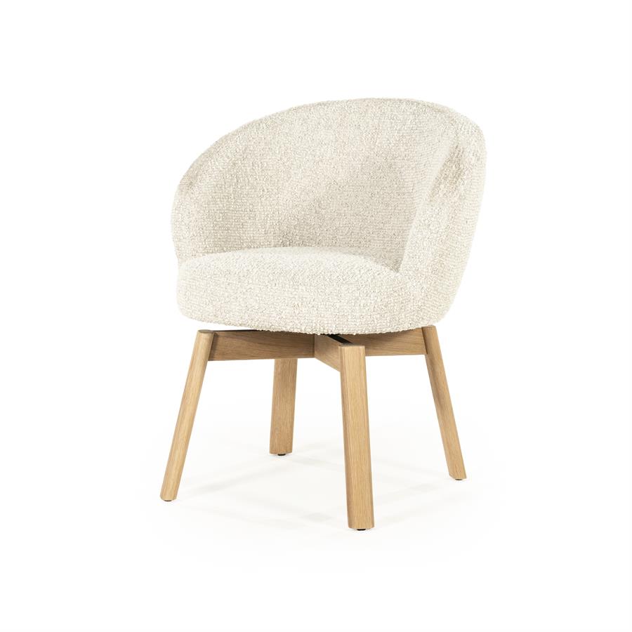 Draaibare Eetkamerstoel Livia Bouclé en eikenhout - Beige