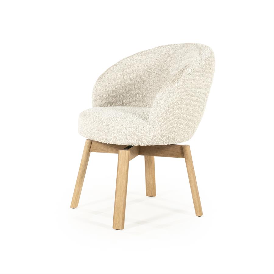 Draaibare Eetkamerstoel Livia Bouclé en eikenhout - Beige - Afbeelding 2