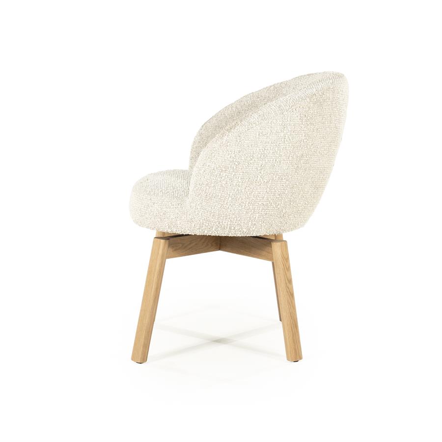 Draaibare Eetkamerstoel Livia Bouclé en eikenhout - Beige - Afbeelding 3