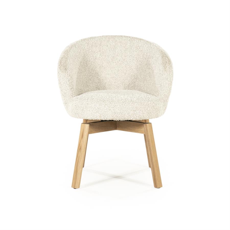 Draaibare Eetkamerstoel Livia Bouclé en eikenhout - Beige - Afbeelding 7