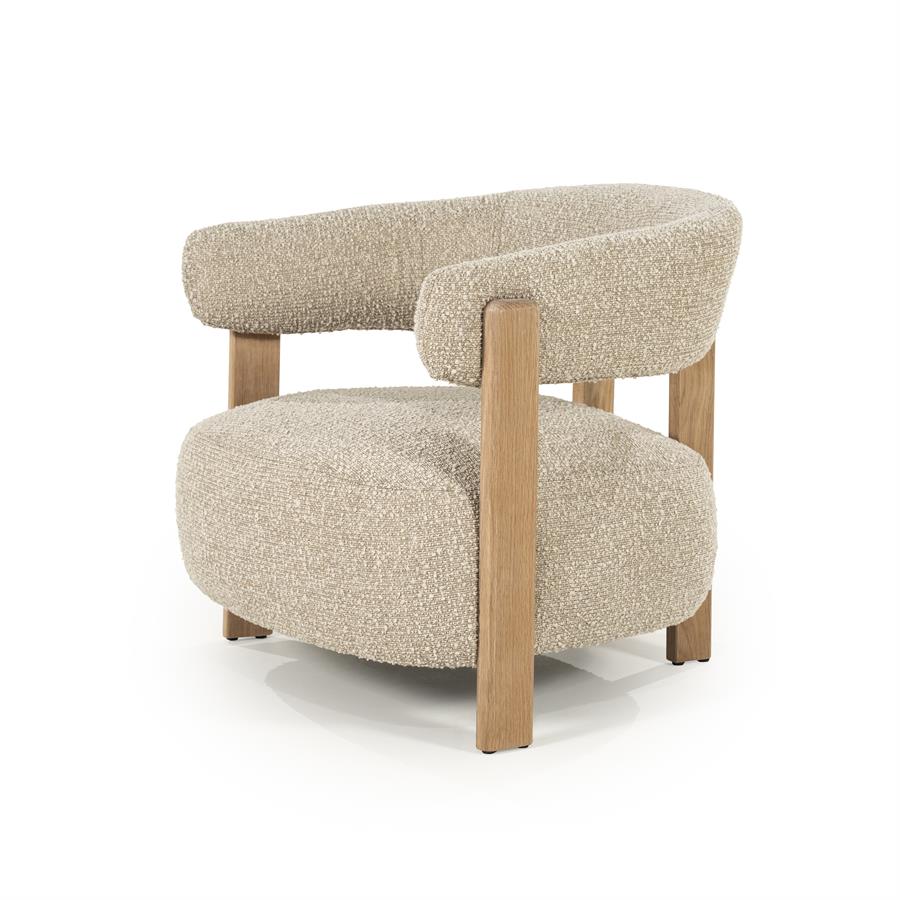 Fauteuil Lola Bouclé en eikenhout - Bruin - Afbeelding 2