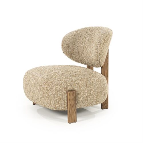 Fauteuil Reza Bouclé en bruin eikenhout - Taupe - Afbeelding 2