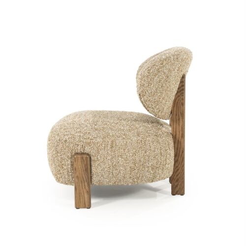 Fauteuil Reza Bouclé en bruin eikenhout - Taupe - Afbeelding 3