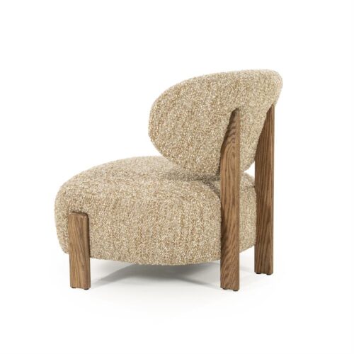 Fauteuil Reza Bouclé en bruin eikenhout - Taupe - Afbeelding 4