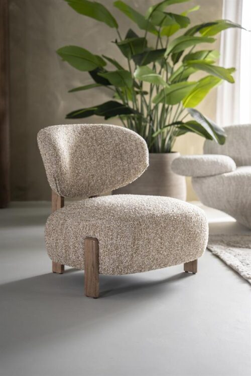 Fauteuil Reza Bouclé en bruin eikenhout - Taupe - Afbeelding 13