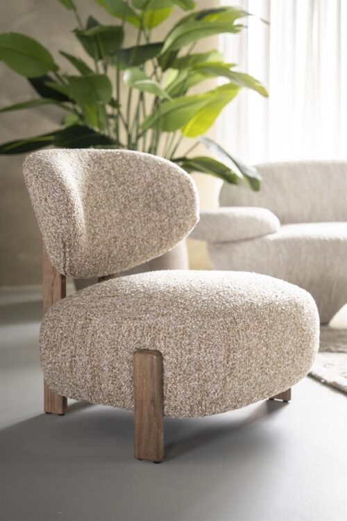 Fauteuil Reza Bouclé en bruin eikenhout - Taupe - Afbeelding 14