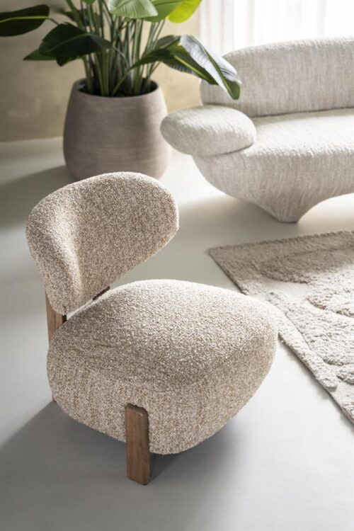 Fauteuil Reza Bouclé en bruin eikenhout - Taupe - Afbeelding 15