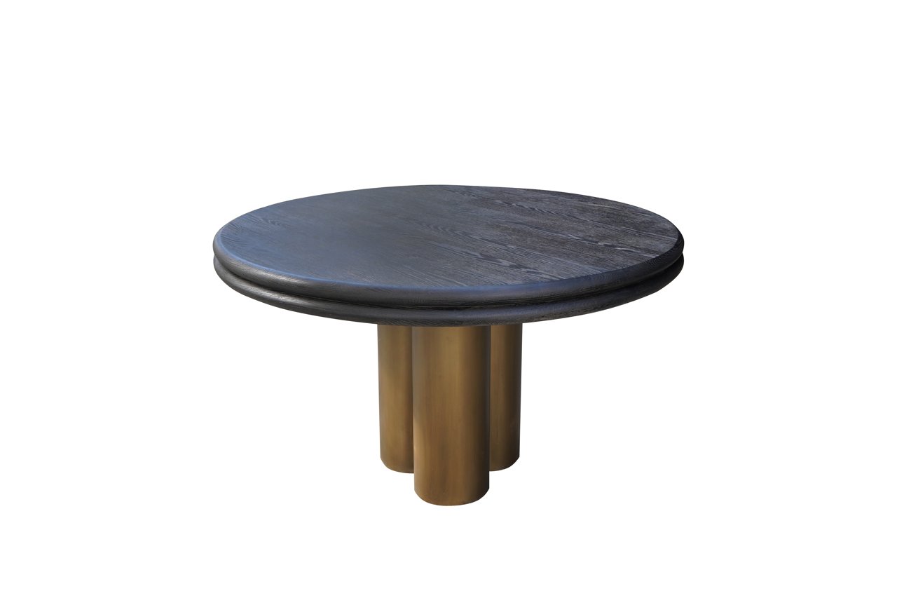 Ronde eettafel Macaron Ø130 cm - eikenhout met metalen onderstel - Afbeelding 2