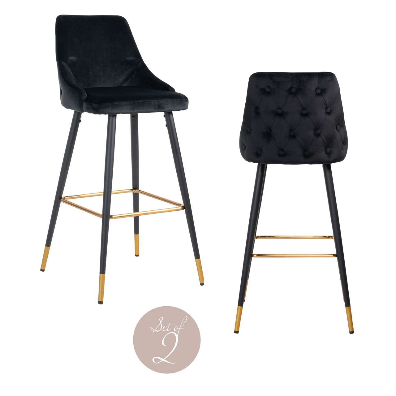 Barstoel Imani Velvet Zwart - zithoogte 77cm - Afbeelding 6
