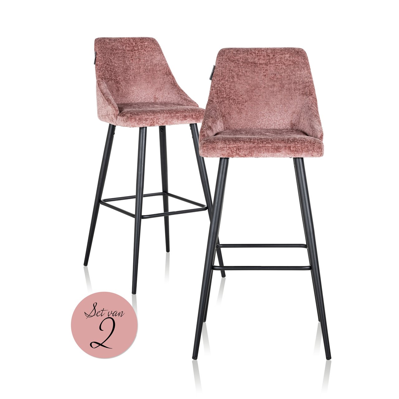 Barstoel Brooke Chenille Roze - zithoogte 67cm