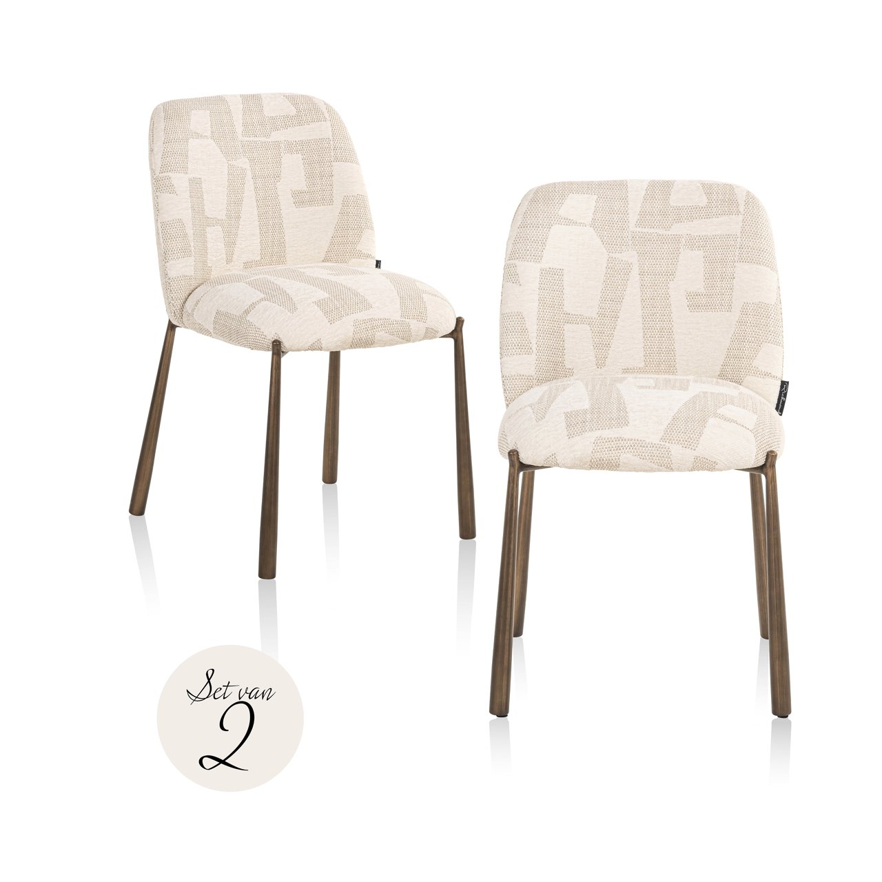 Eetkamerstoel Lana Graffic stof Beige (Set van 2 stuks)