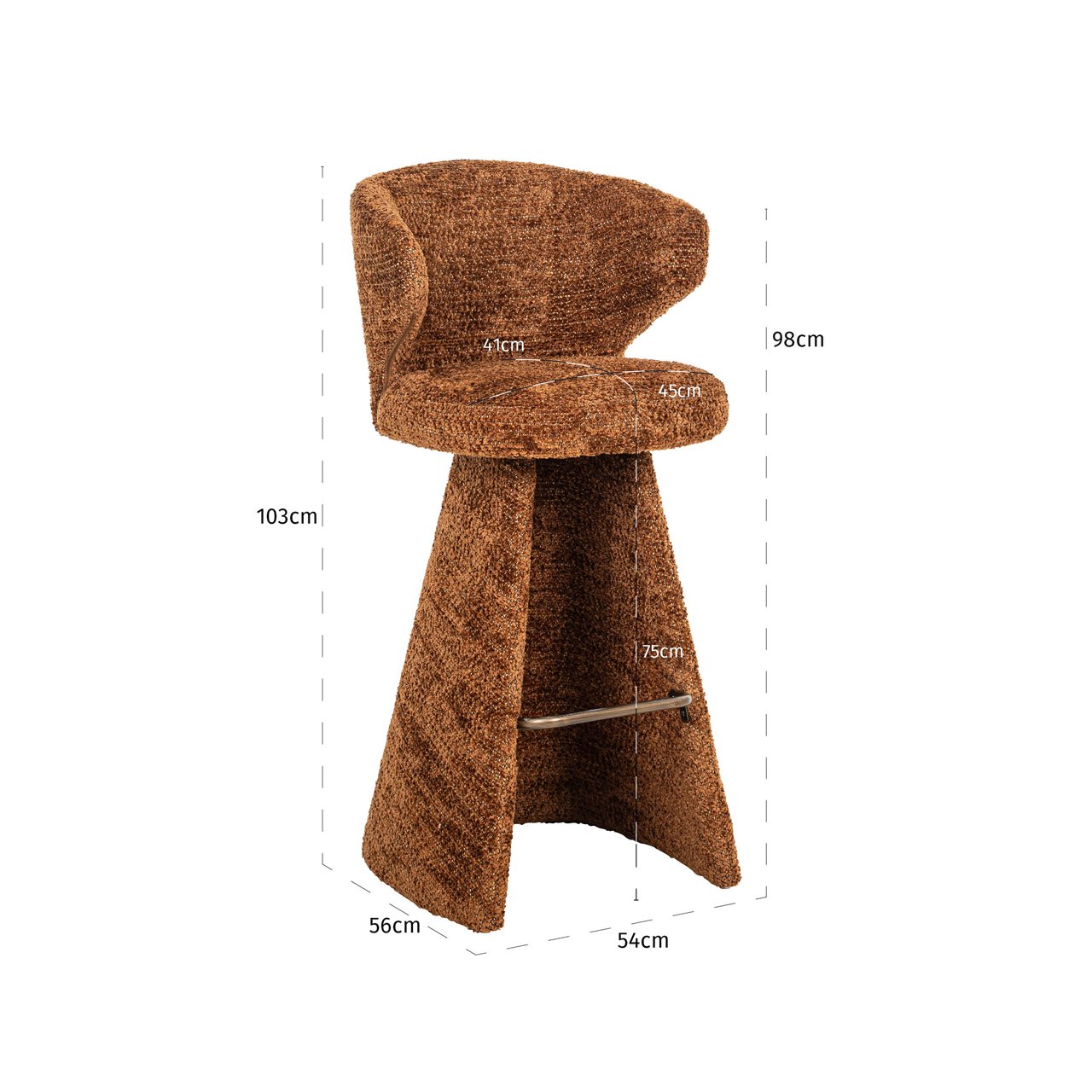 Barstoel Gatsbi Chenille Cinnamon (zithoogte 75cm) - Afbeelding 11