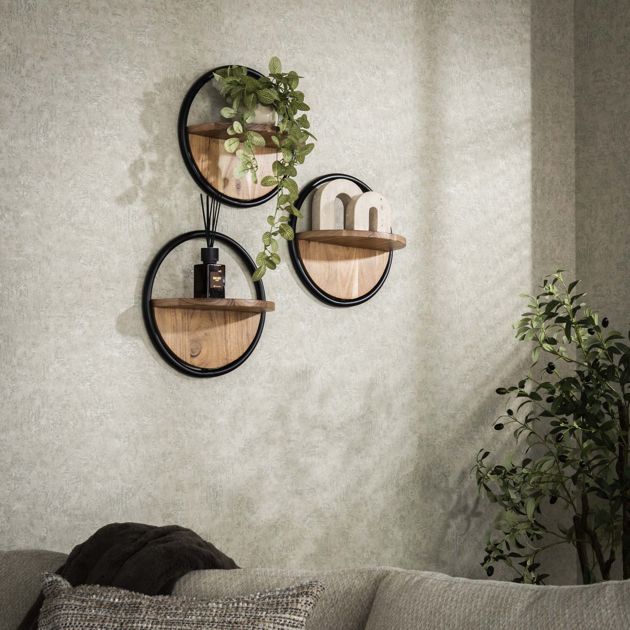 Wandplank Round Acaciahout Set van 3 stuks