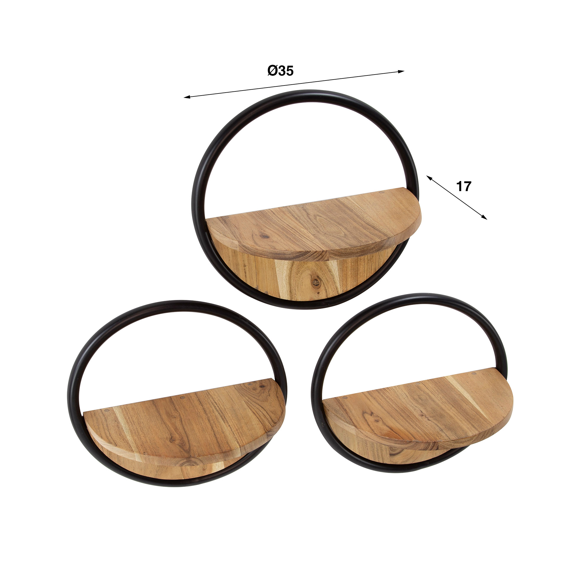 Wandplank Round Acaciahout Set van 3 stuks - Afbeelding 4