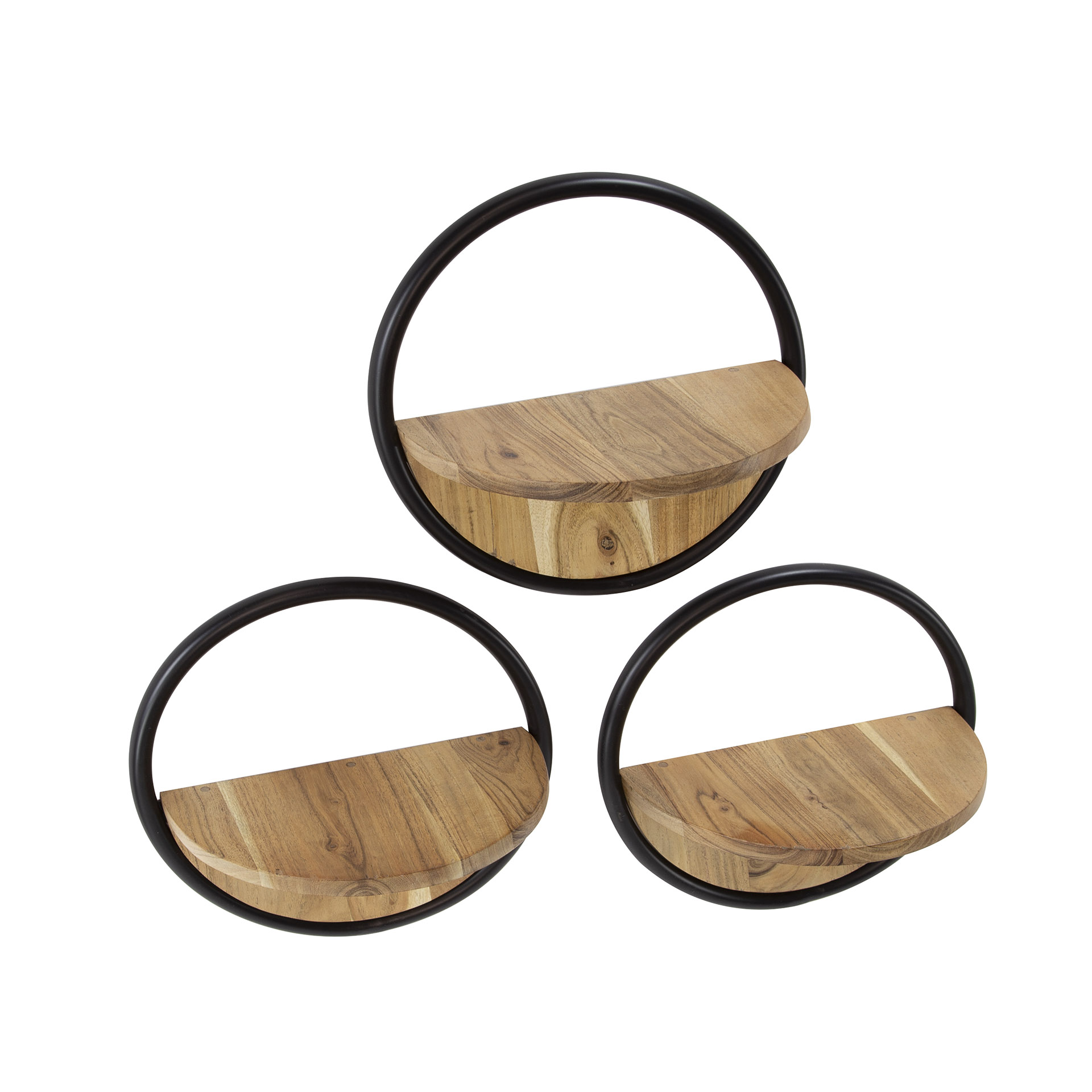 Wandplank Round Acaciahout Set van 3 stuks - Afbeelding 3