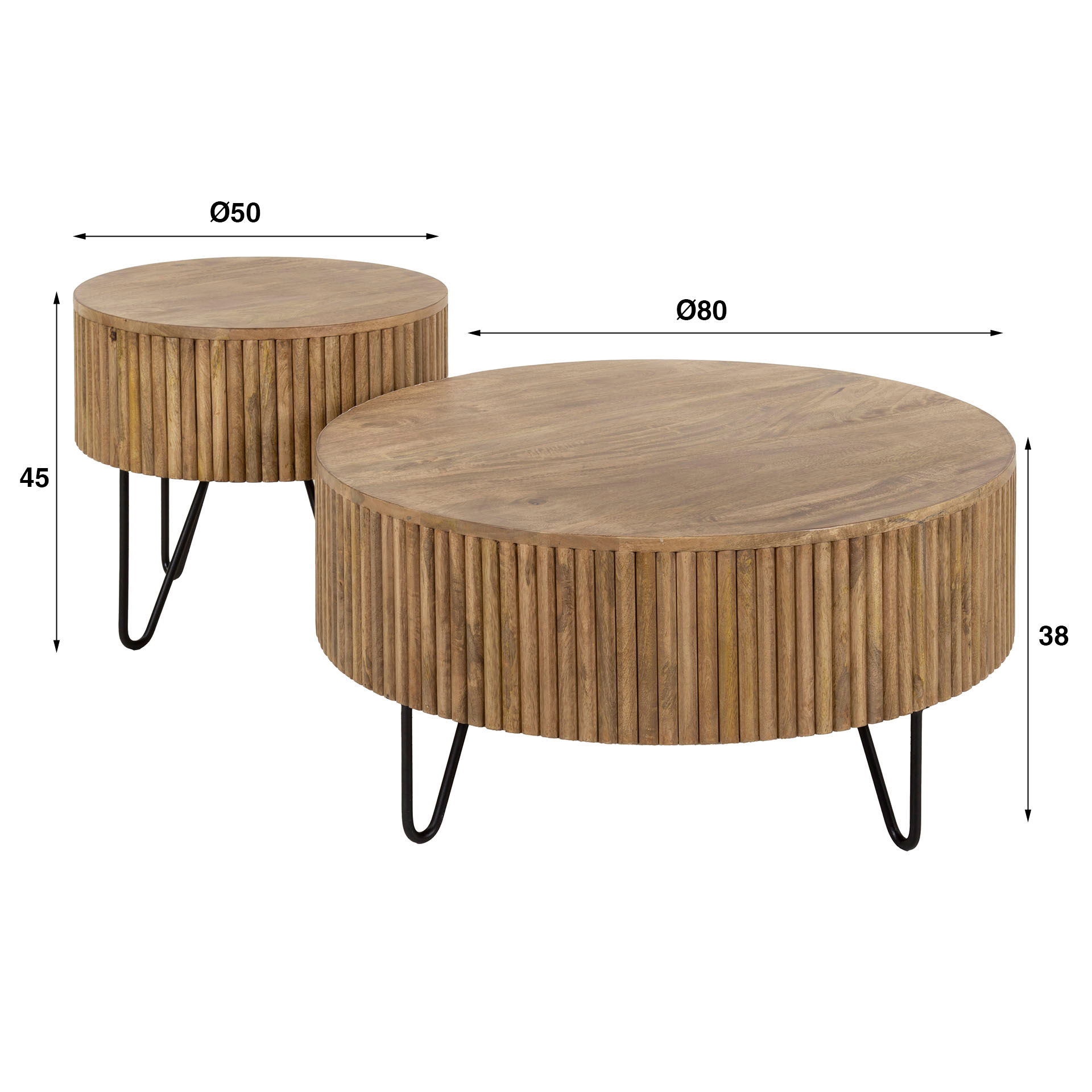 Ronde Salontafel Wave Mangohout Set van 2 stuks - Afbeelding 4