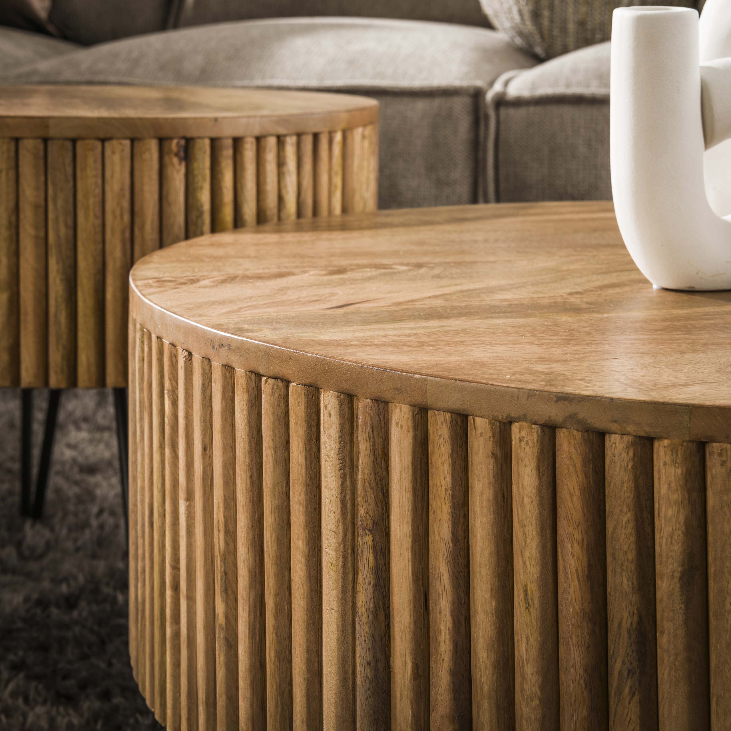 Ronde Salontafel Wave Mangohout Set van 2 stuks - Afbeelding 2