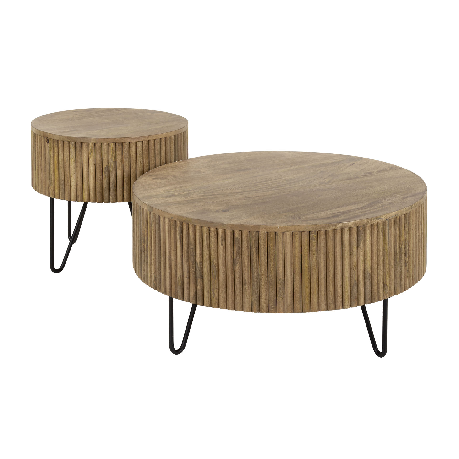 Ronde Salontafel Wave Mangohout Set van 2 stuks - Afbeelding 3