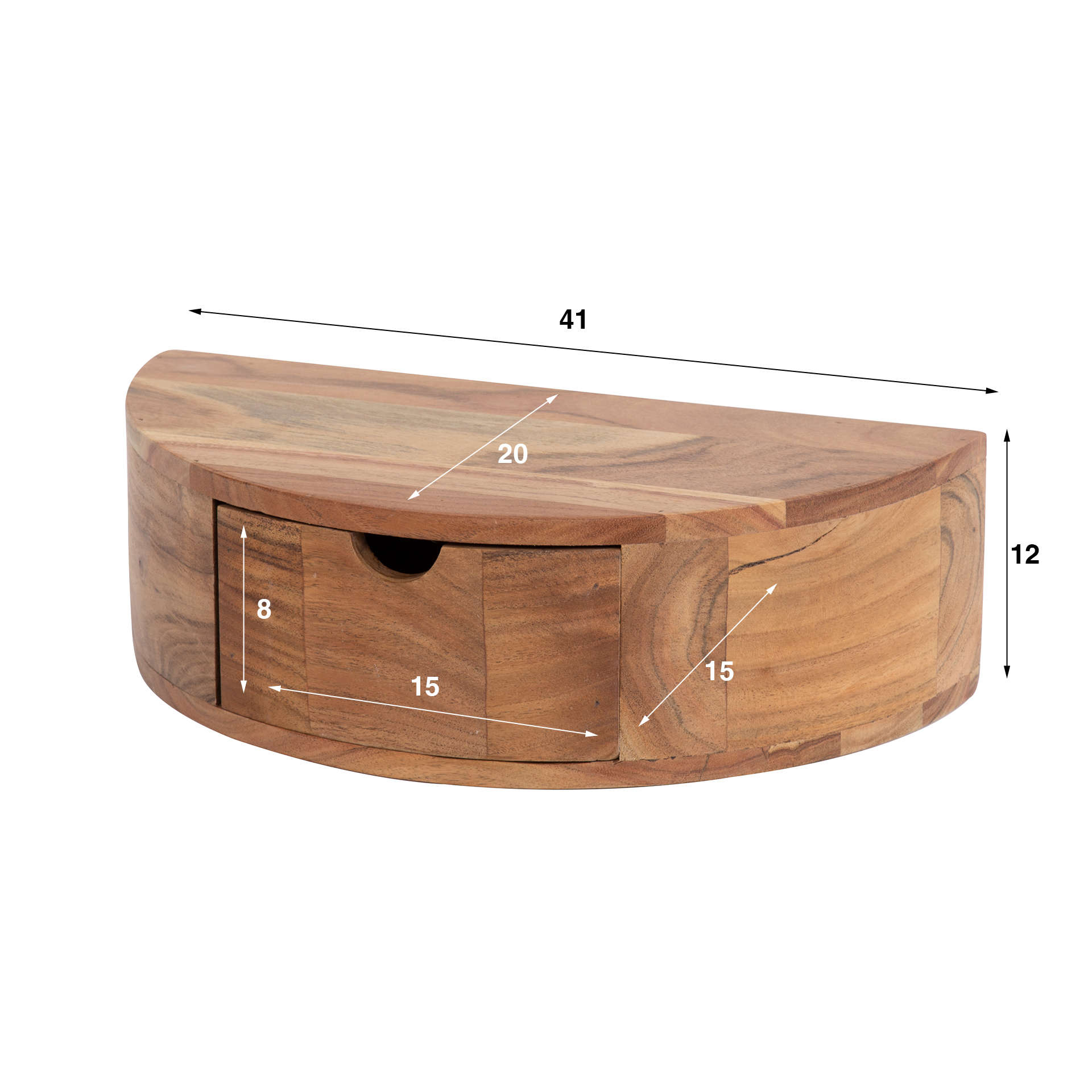 Hangend Nachtkastje Curve Acaciahout met 1 lade - Afbeelding 5